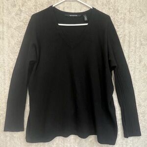 Quotation Women's Cashmere Merino Wool Black Sweater Sz S V-Neck Dolman Boxy